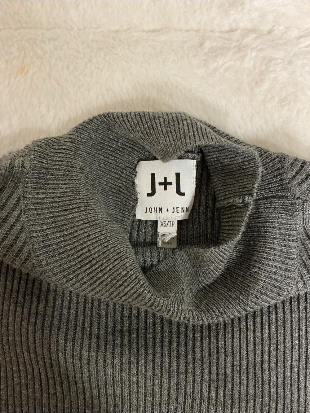 Gray Ribbed Mock Neck Sweater with Ruffle Hem - Picture 5 of 5